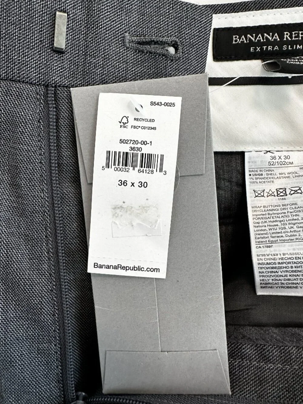 NWT Banana Republic Men’s Tessuto Premium Wool Dress Pants Charcoal Size 36x30